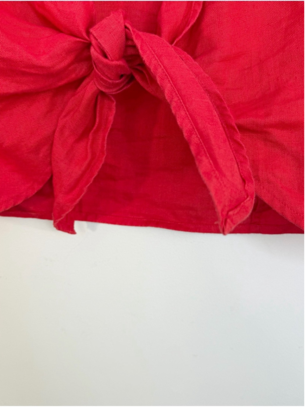 & Other Stories pure linen red cropped tie front knot puff sleeve top EU 38 - Picture 15 of 17